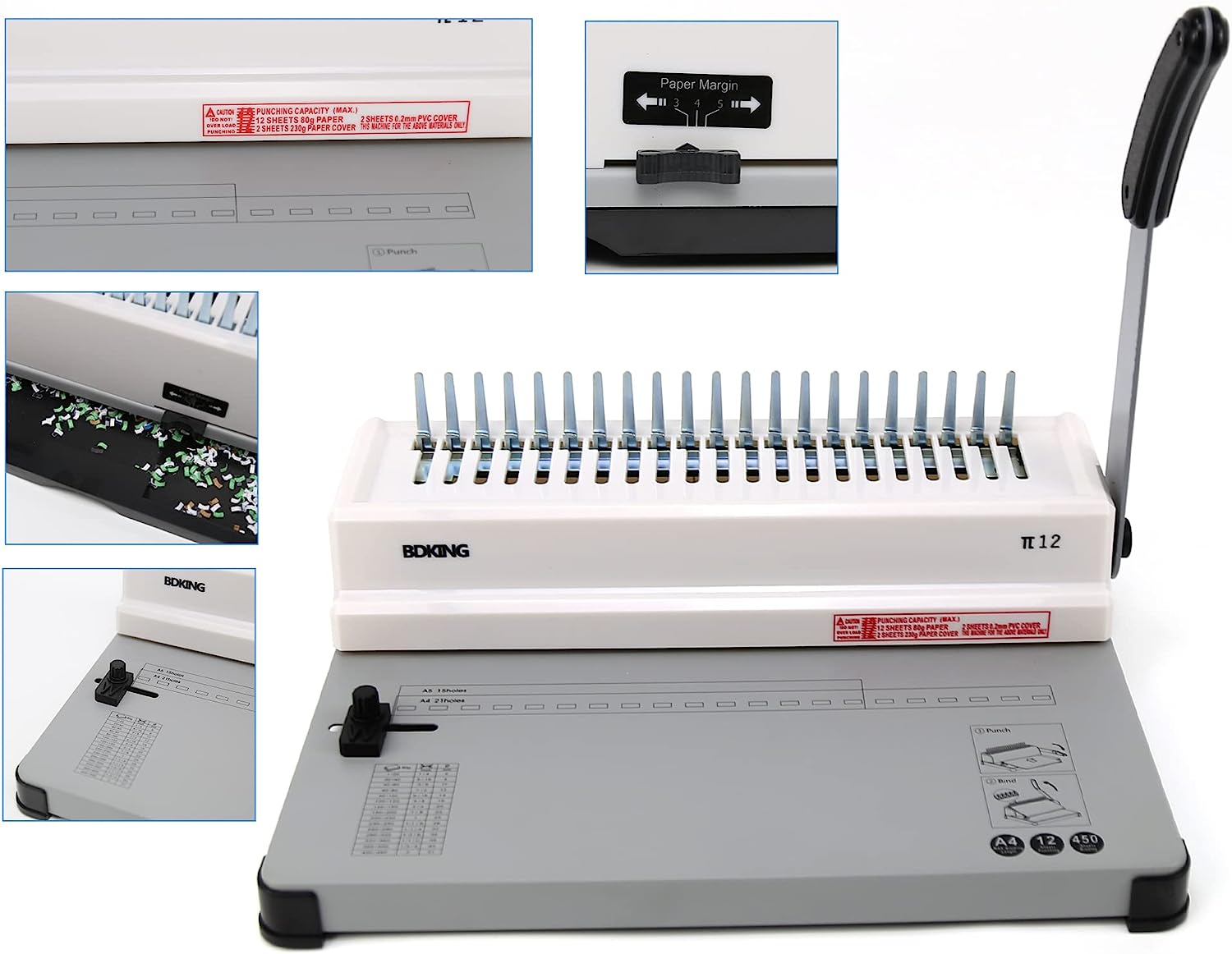 Binding Machine, BDKING Comb Binding Machine, 21 Holes, 450 Pages, with 100 PCS 3/8 '' Comb Binding spines, Suitable for Letter Size, A4, B5,A5 or Smaller Office documents - Image 4